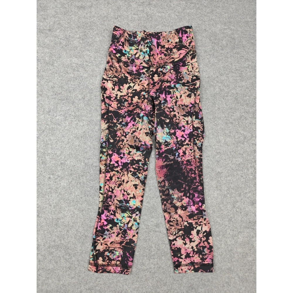 Lululemon Leggings Womens 10 Multicolor Floral High Rise Capri Pockets Yoga Gym